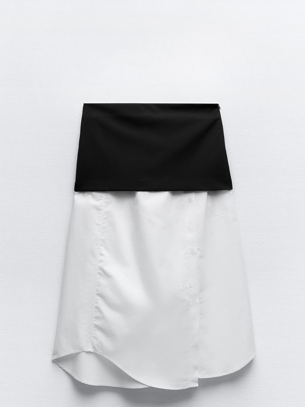 Zara Black Foldover Waist Midi Skirt with White A-Line Panel